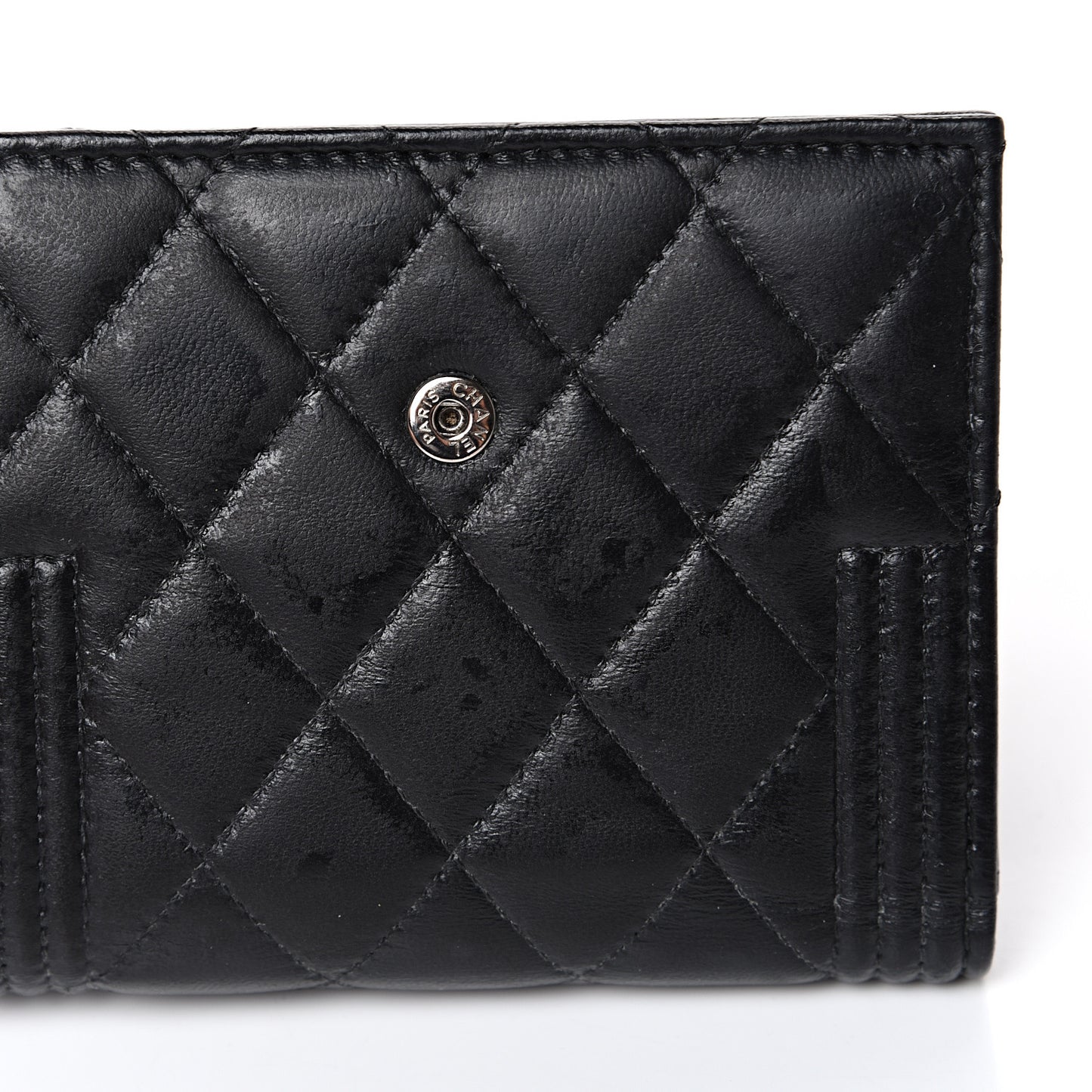 Lambskin Quilted Compact Boy Wallet Black