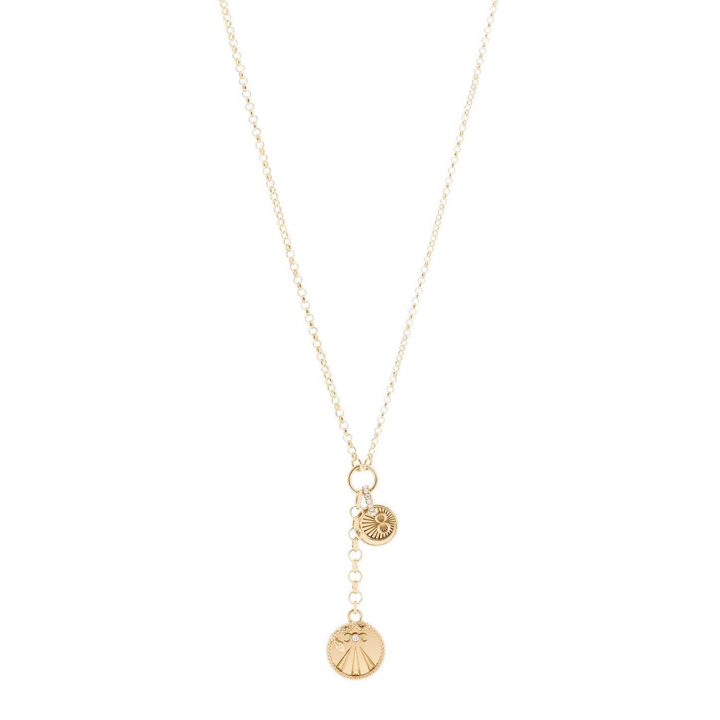 18K Yellow Gold Diamond Mind Body Soul Wholeness Small Karma Mini Coin Mixed Belcher Extension Chain Necklace
