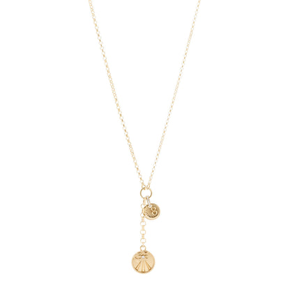 Foundrae 18K Yellow Gold Diamond Mind Body Soul Wholeness Small Karma Mini Coin Mixed Belcher Extension Chain Necklace 1 of 7