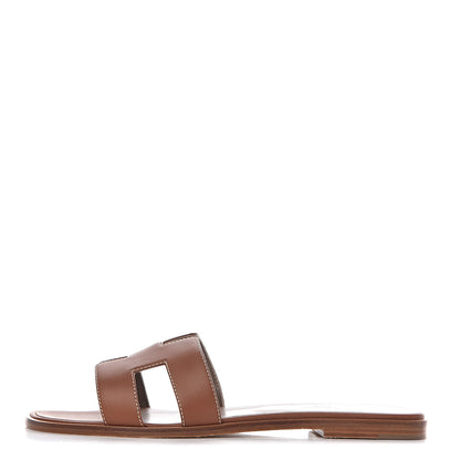 Hermes Box Calfskin Oran Sandals 40.5 Gold 1 of 8