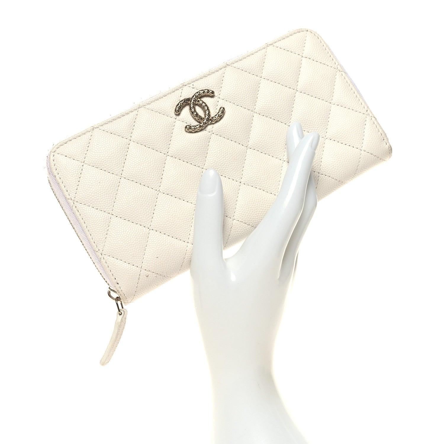 Chanel Caviar Quilted Perforated CC Zip Wallet White 2 of 13