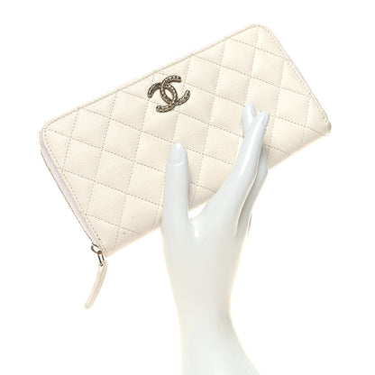 Chanel Caviar Quilted Perforated CC Zip Wallet White 2 of 13