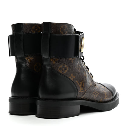 Louis Vuitton Calfskin Monogram Wonderland Flat Ranger Boots 38 Black 4 of 10