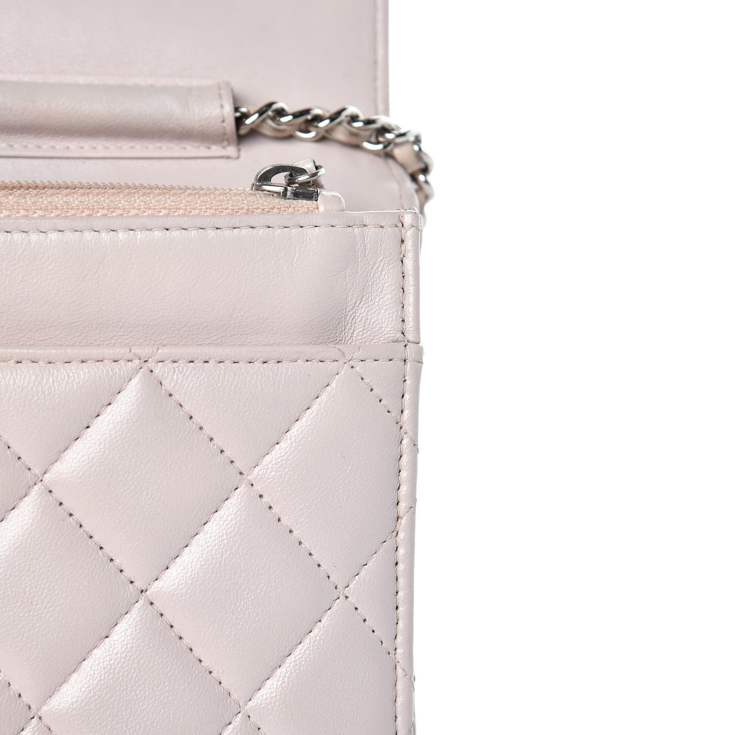 Lambskin Quilted Wallet On Chain WOC Rose Pale