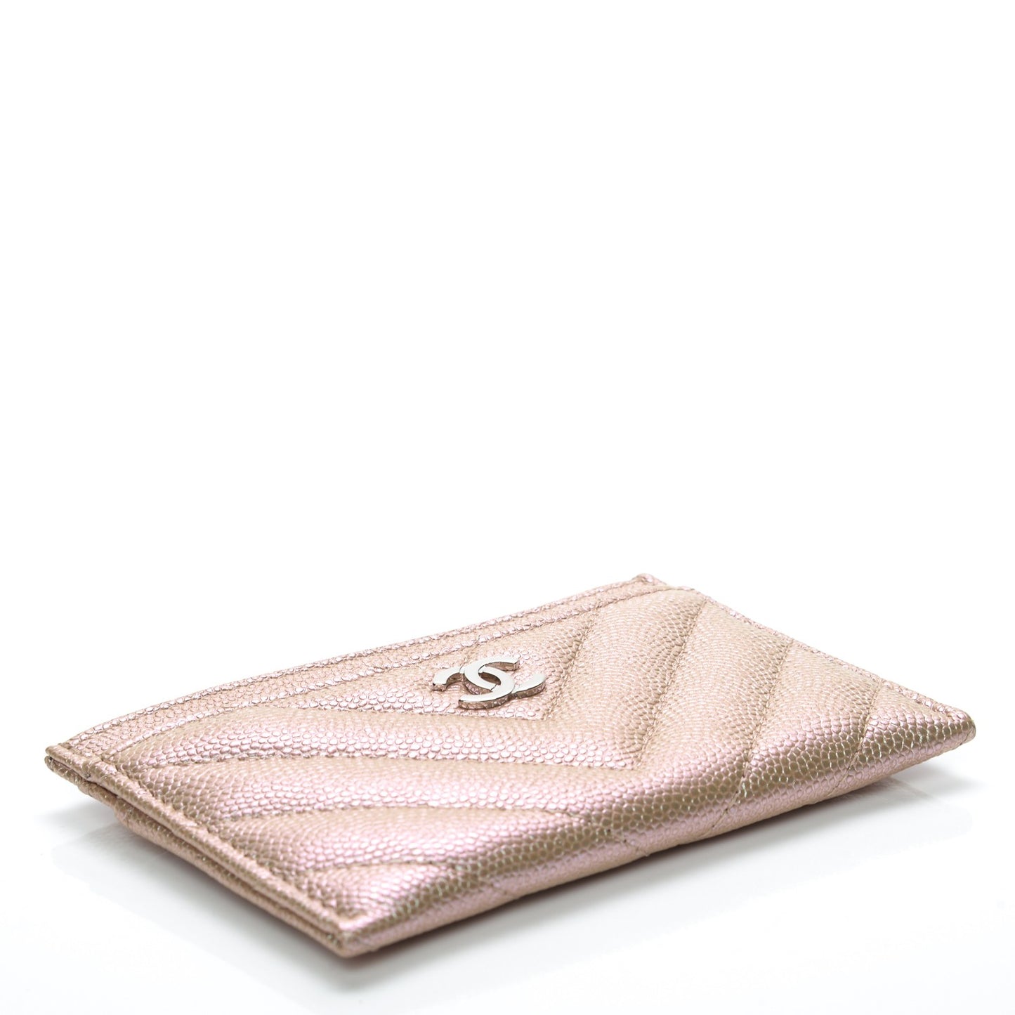 Metallic Caviar Chevron Quilted Card Holder Light Gold