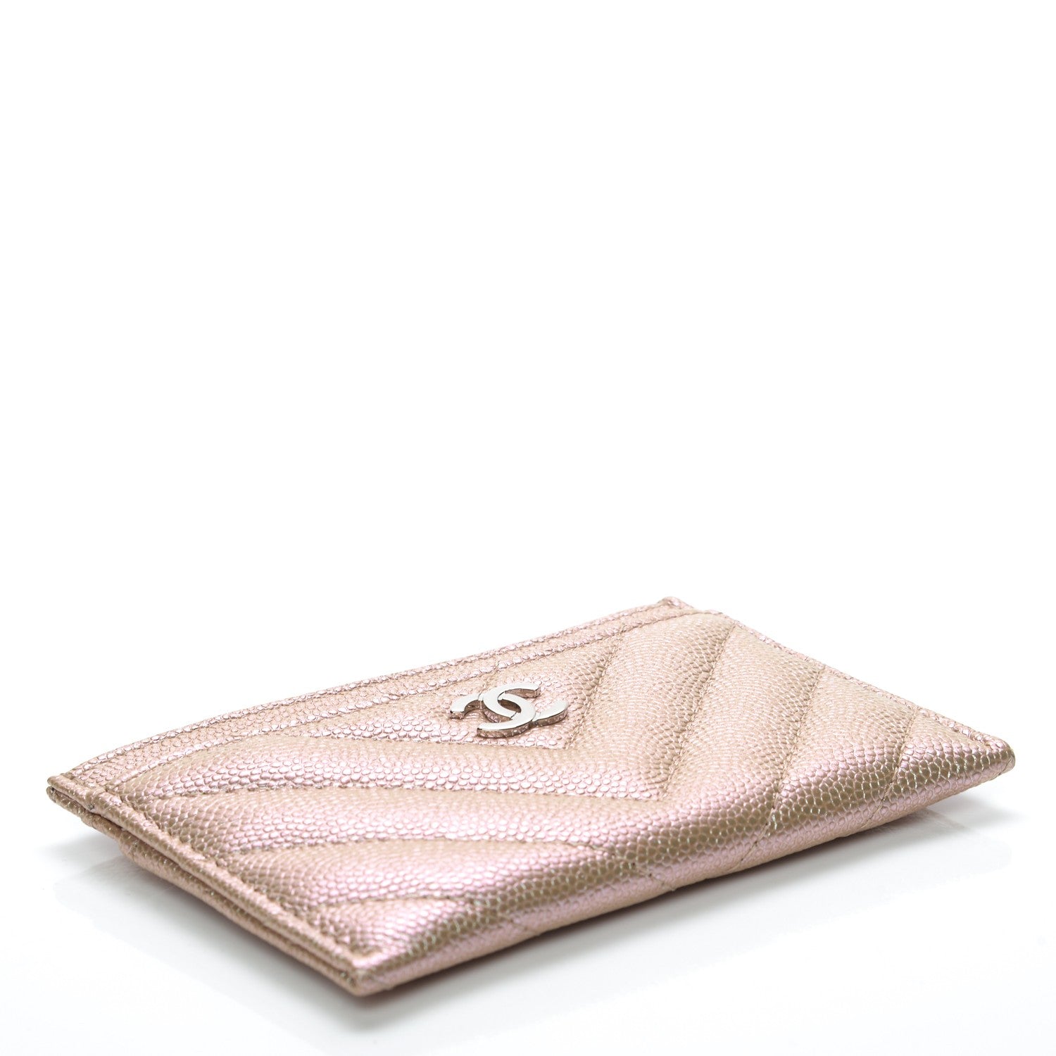 Chanel Metallic Caviar Chevron Quilted Card Holder Light Gold 4 of 6