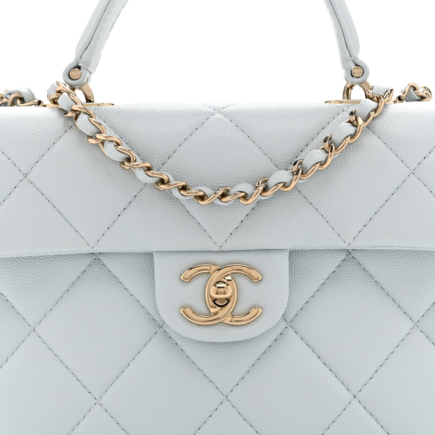 Caviar Quilted Mini Retro Twist Top Handle Flap Light Blue
