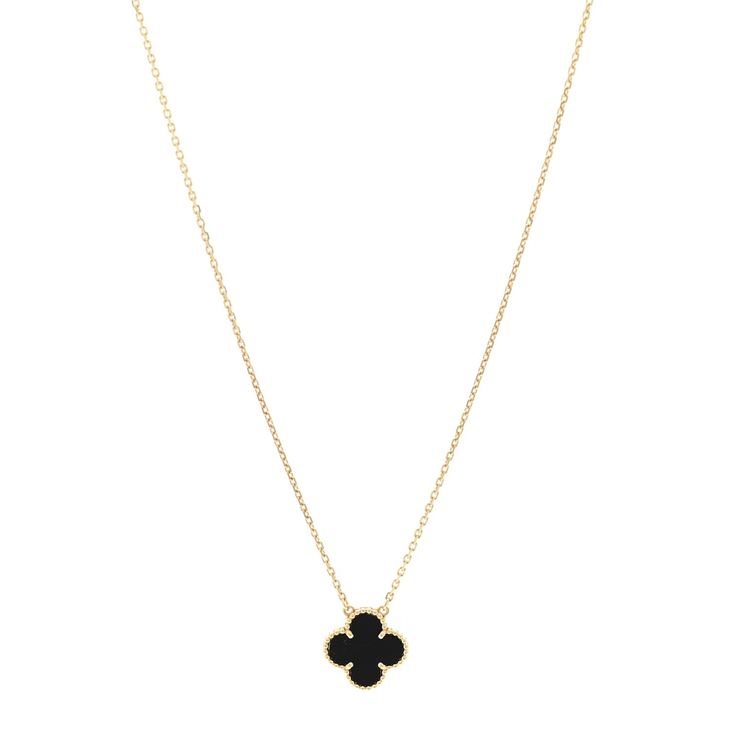 Van Cleef & Arpels 18K Yellow Gold Black Onyx Vintage Alhambra Pendant Necklace 1 of 6