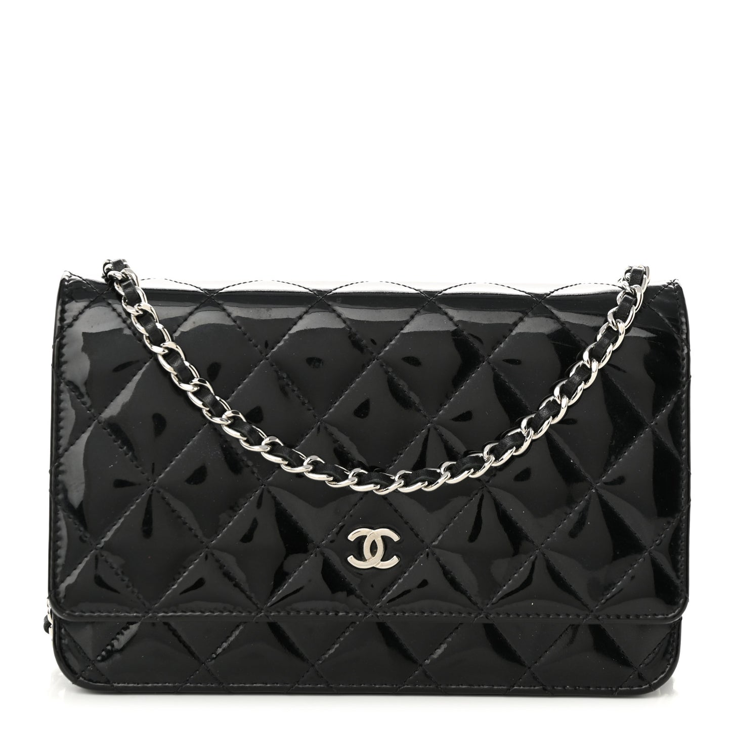 Patent Quilted Wallet On Chain WOC Black