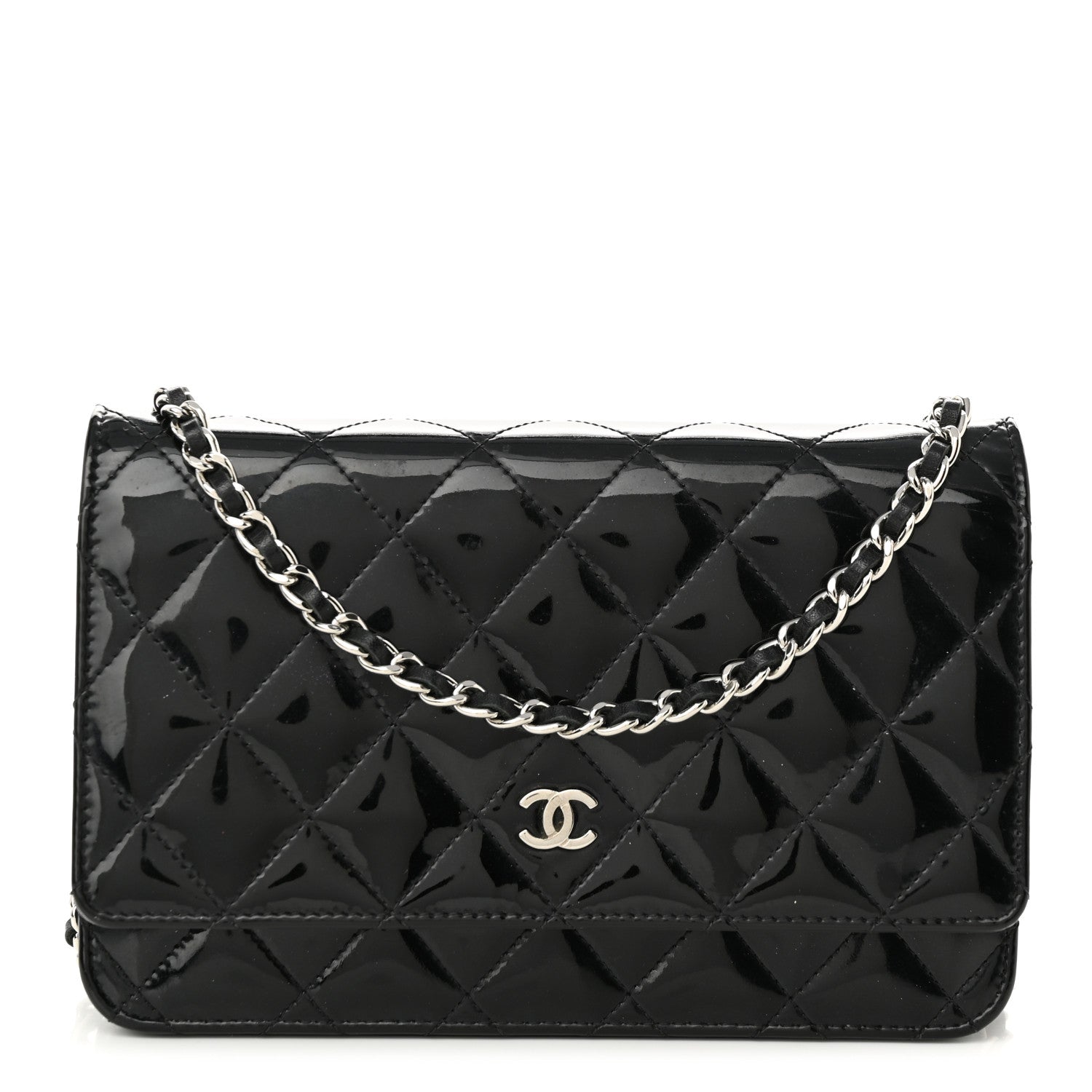 Chanel Patent Quilted Wallet On Chain WOC Black 1 of 11