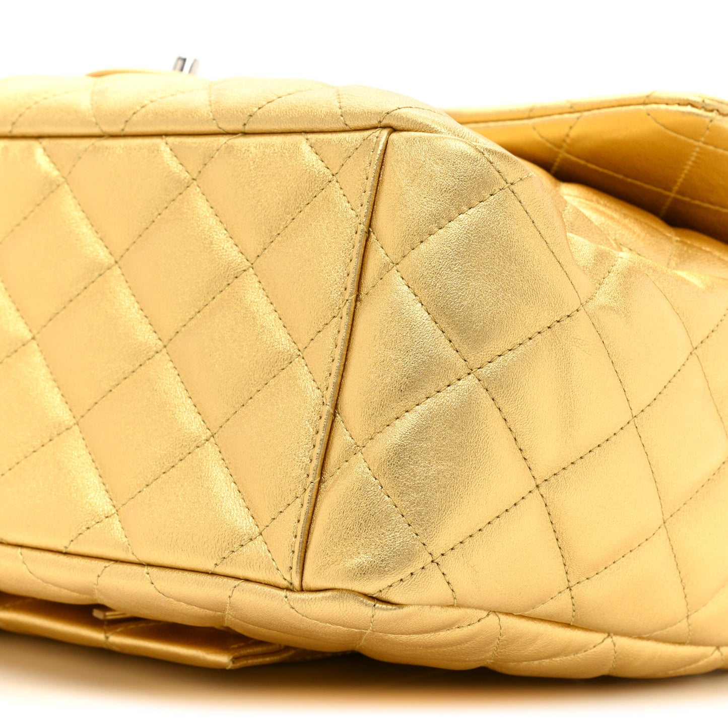 Metallic Calfskin Quilted Small XXL Travel Flap Bag Gold