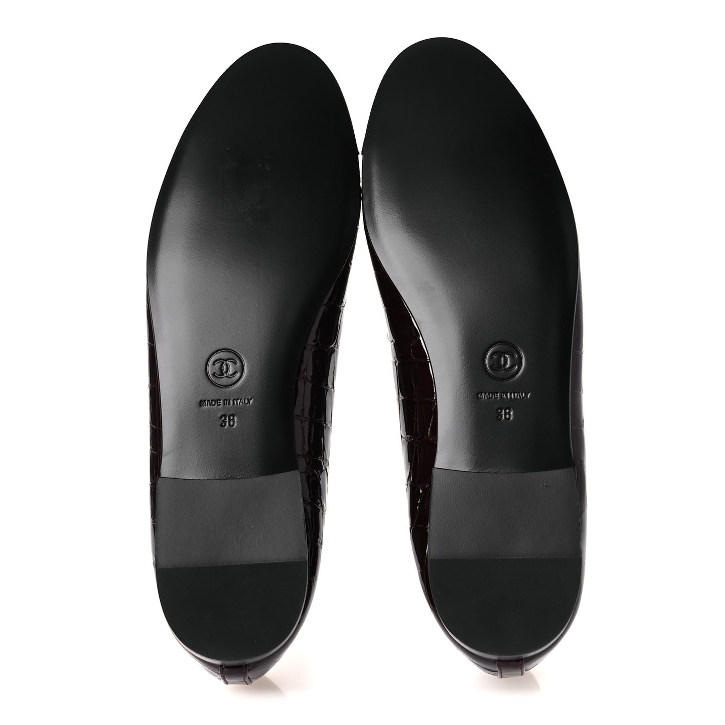 Patent Calfskin Crocodile Embossed Ballerina Flats  38 Dark Burgundy Black