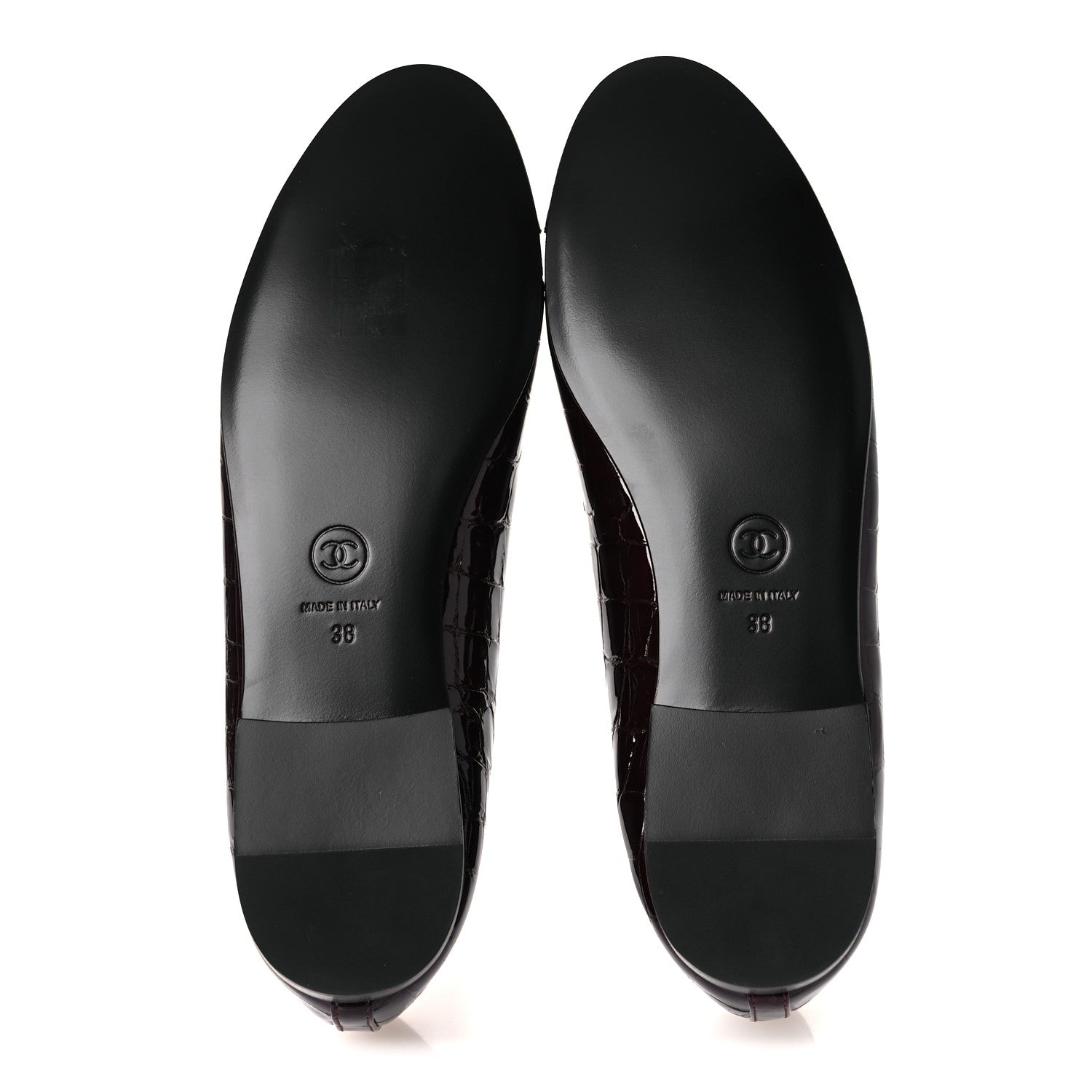 Chanel Patent Calfskin Crocodile Embossed Ballerina Flats  38 Dark Burgundy Black 7 of 11