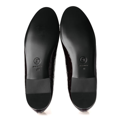 Chanel Patent Calfskin Crocodile Embossed Ballerina Flats  38 Dark Burgundy Black 7 of 11
