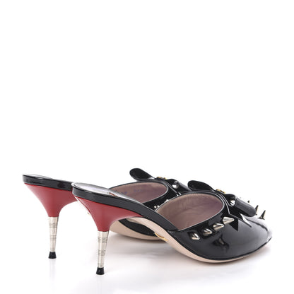 Gucci Patent GG Bow Sadie Spike Mid Heel Mules 38 Black 4 of 7