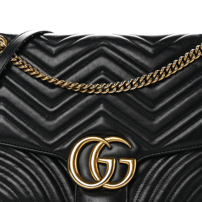 Gucci Calfskin Matelasse Large GG Marmont Shoulder Bag Black 8 of 15