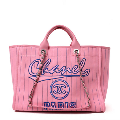 Chanel Canvas Calfskin Striped Large Deauville Tote Pink Blue 2 of 10