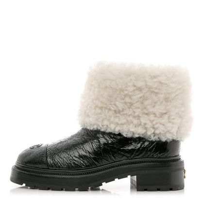Chanel Lambskin Shearling Short Boots 38 Black 1 of 13