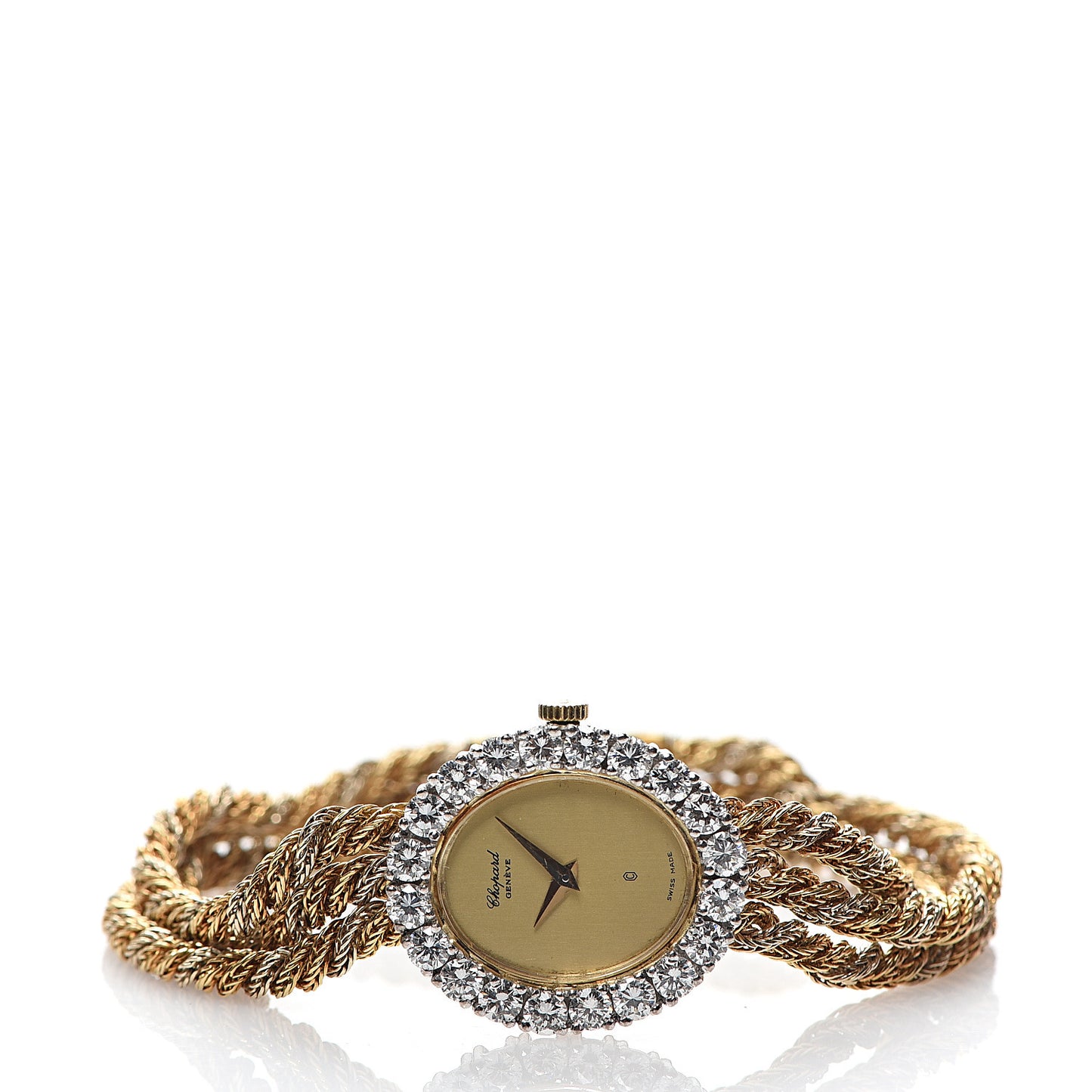 18K Yellow White Gold Diamond Bezel 21mm Oval Quartz Watch