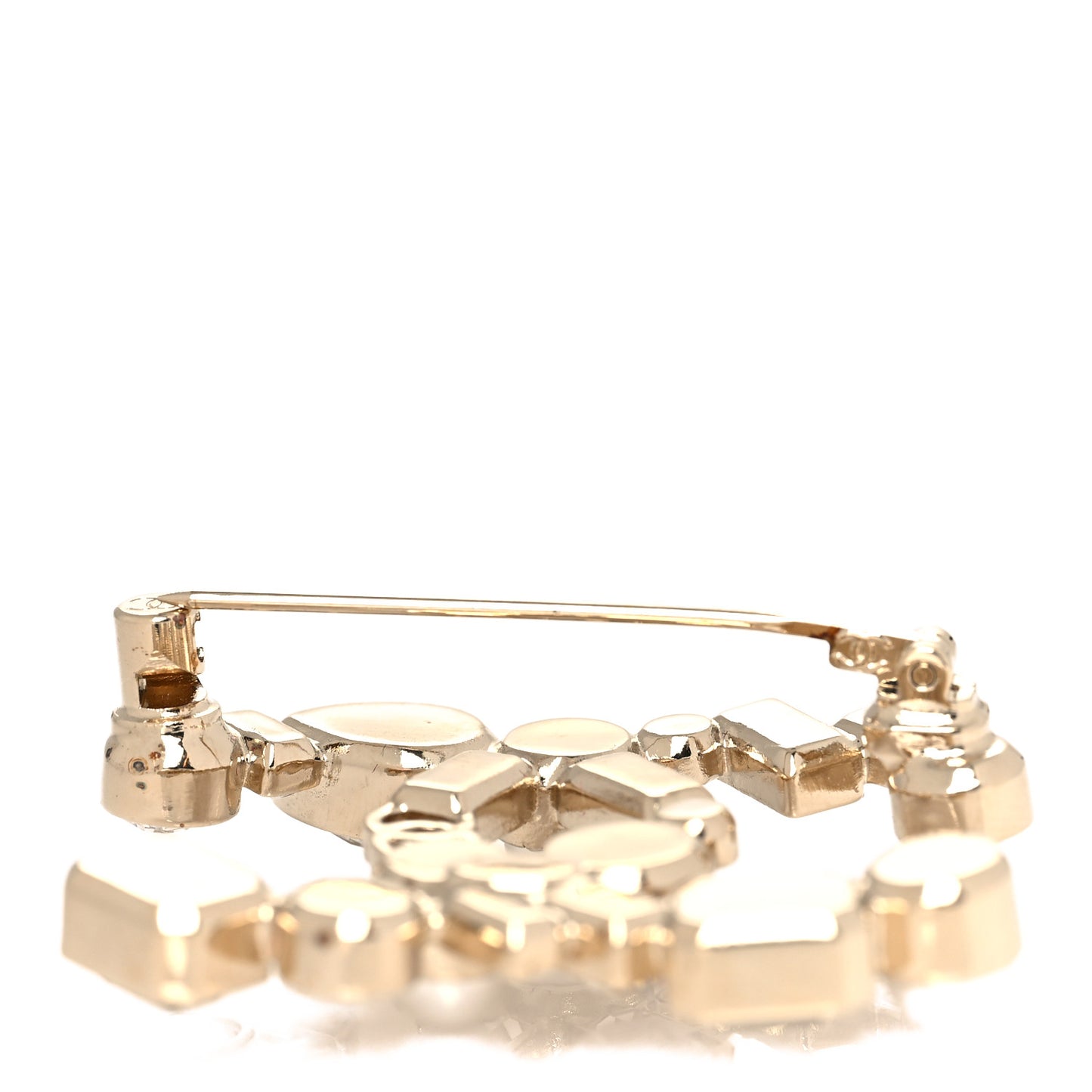 Crystal Baguette Pearl CC Brooch Gold