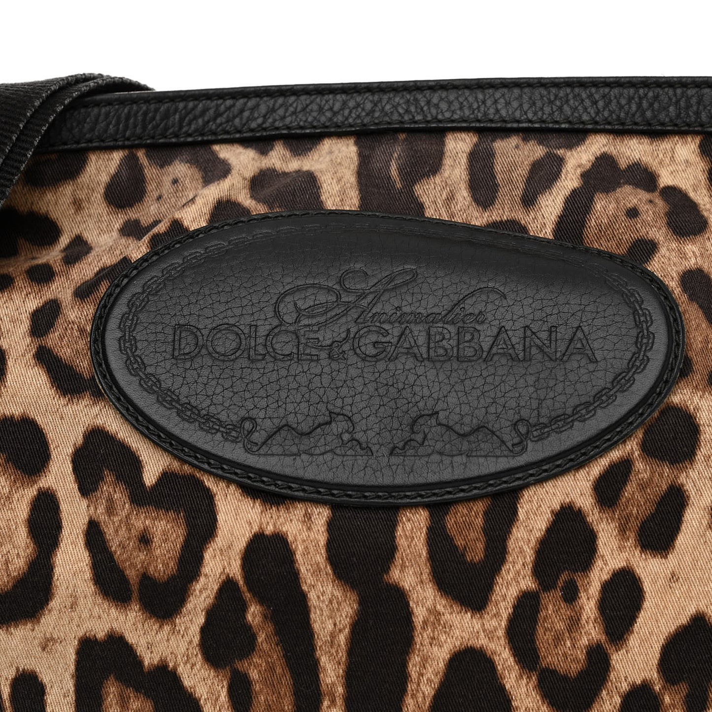 Leopard Print Canvas Calfskin Messenger Bag Black
