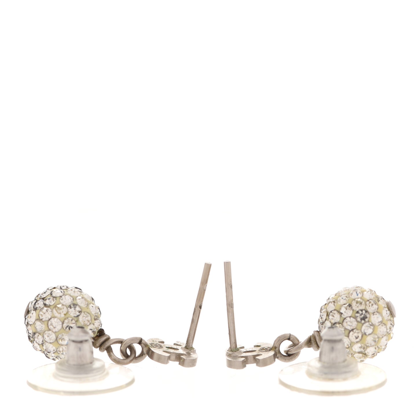 Crystal CC Drop Earrings White Silver