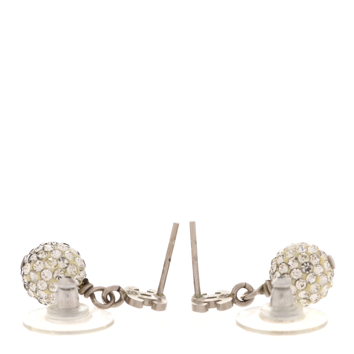 Chanel Crystal CC Drop Earrings White Silver 3 of 5