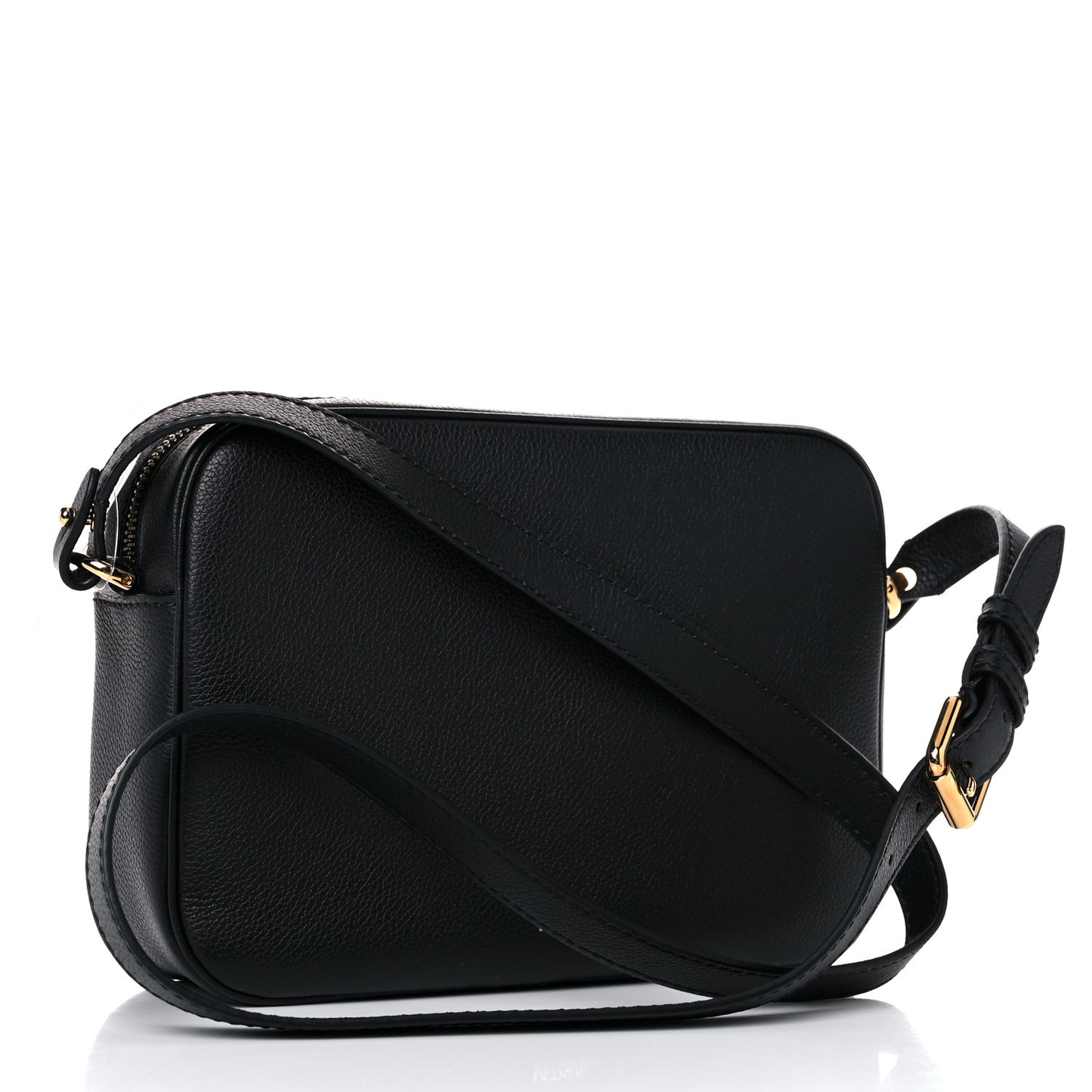 Grained Calfskin Medusa Camera Bag Black