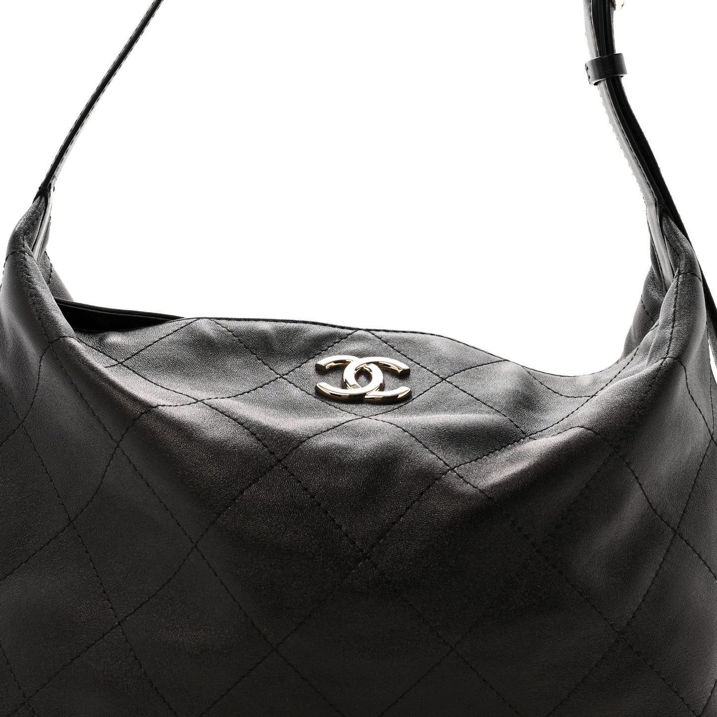 Shiny Lambskin Quilted Maxi Hobo Black