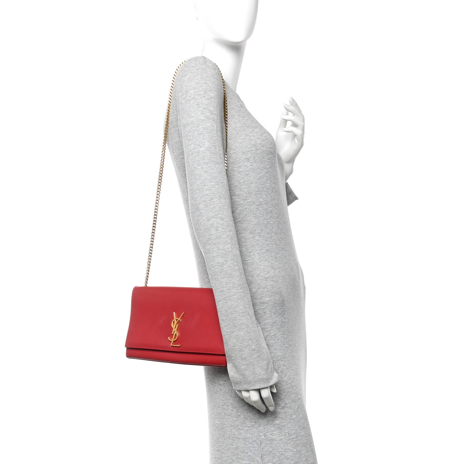 Saint Laurent Grain De Poudre Medium Monogram Kate Satchel Red 2 of 9