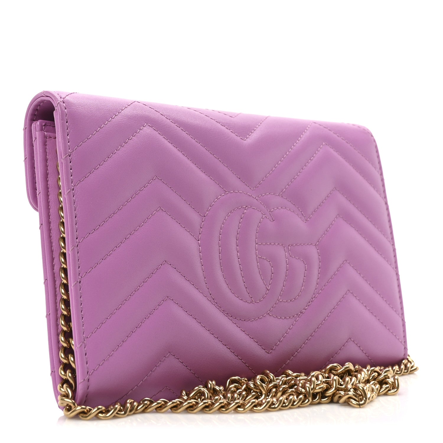 Gucci Calfskin Matelasse Mini GG Marmont Chain Wallet Candy Mousse