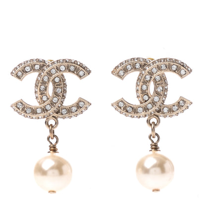 Chanel Crystal Pearl CC Drop Earrings Gold 1 of 4