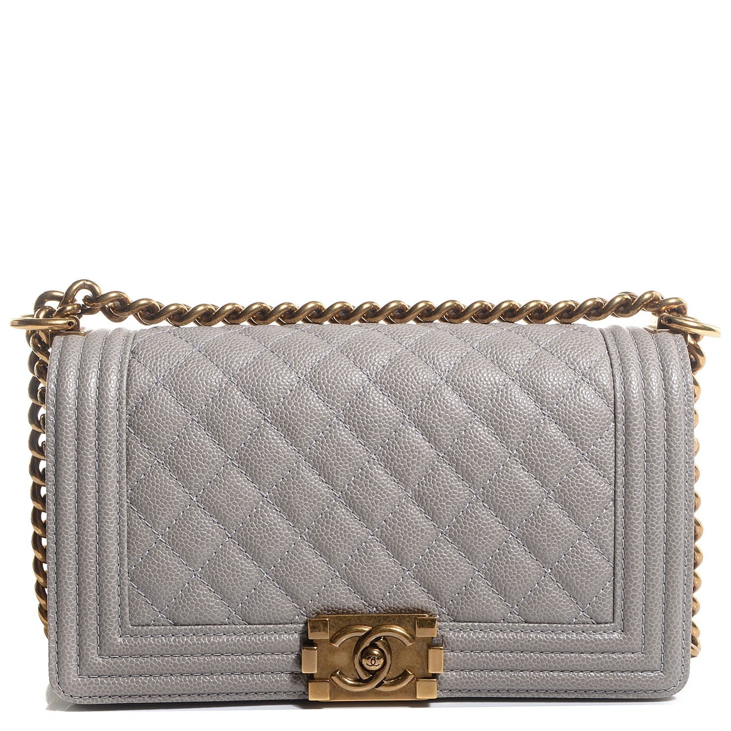 Caviar Medium Boy Flap Light Grey