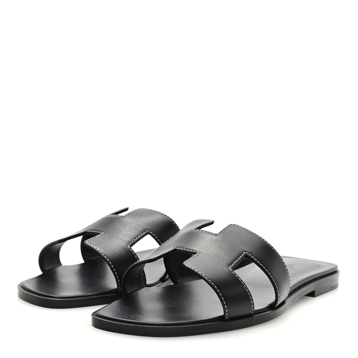 Hermes Box Calfskin Oran Sandals 37 Black 2 of 9