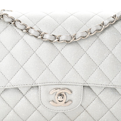 Chanel Glittered Metallic Caviar Quilted Medium Double Flap Silver 8 of 11