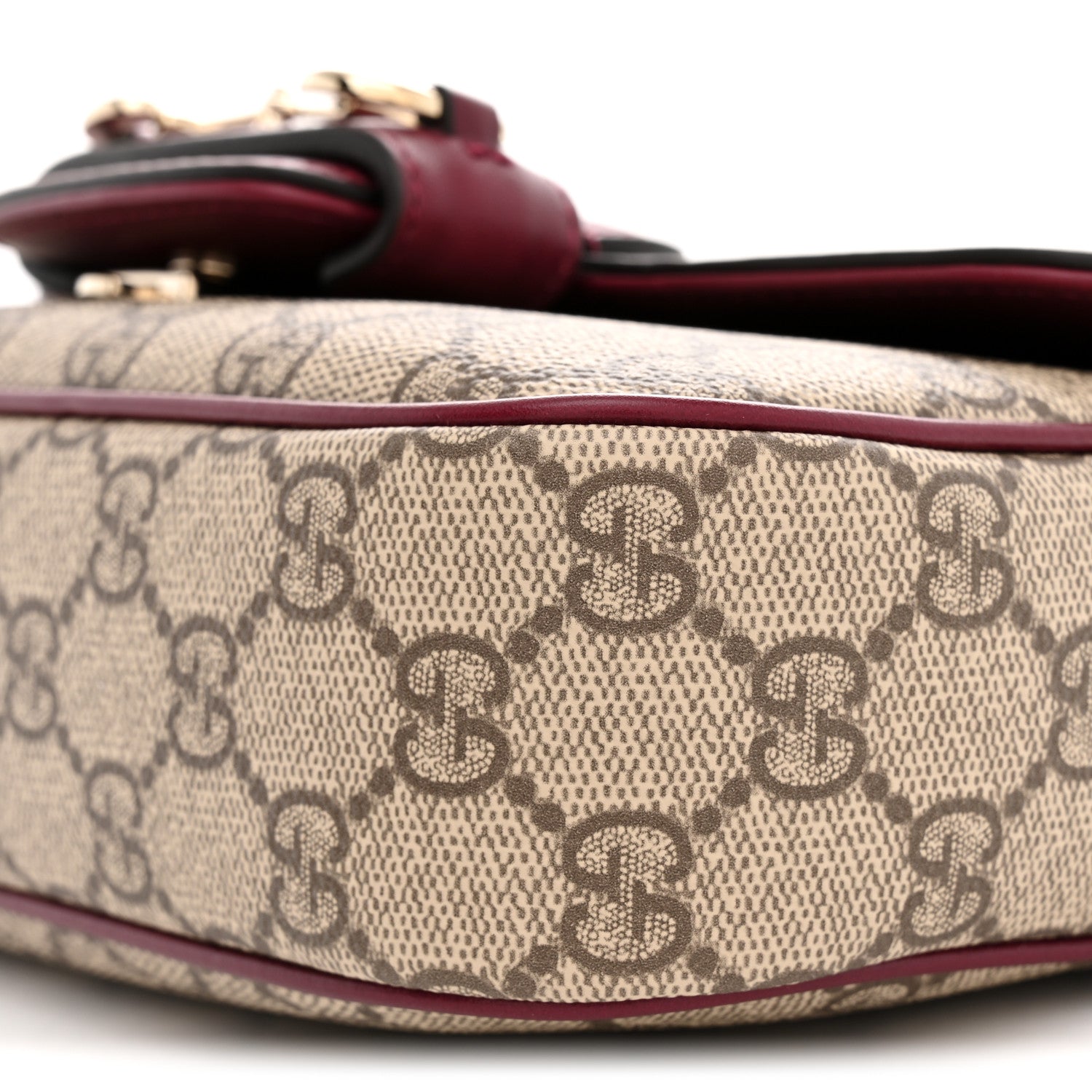 Gucci GG Supreme Monogram Horsebit 1955 Small Soft Top Handle Shoulder Bag Beige Dark Red 10 of 10