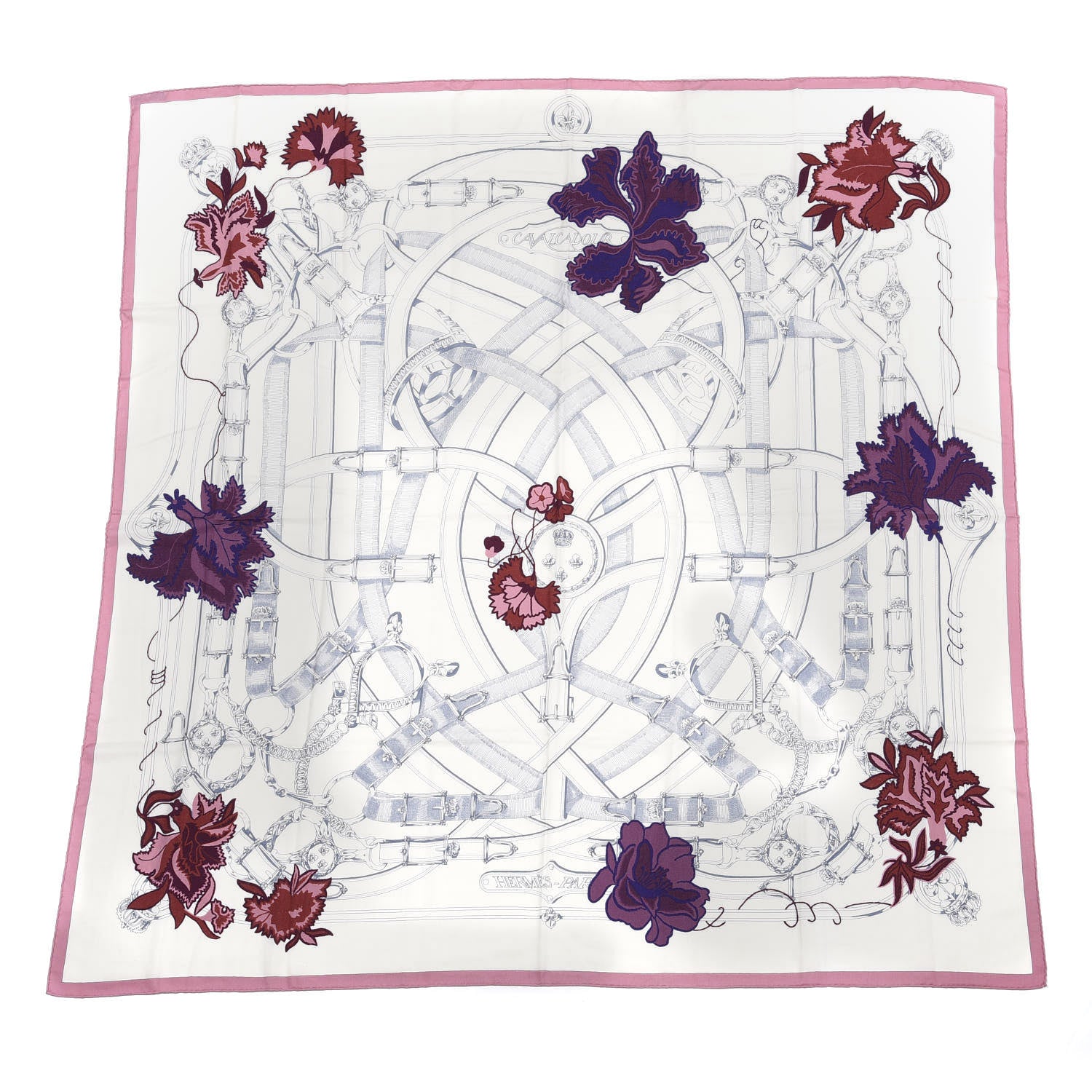 Hermes Cashmere Silk Cavalcadour Shawl 140 Blanc Violet Rose 1 of 6