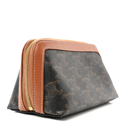 Celine Triomphe Canvas Calfskin Small Cosmetic Pouch Tan 3 of 9