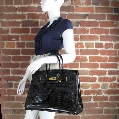 Hermes Porosus Crocodile BIRKIN 35 Shiny Black 2 of 11