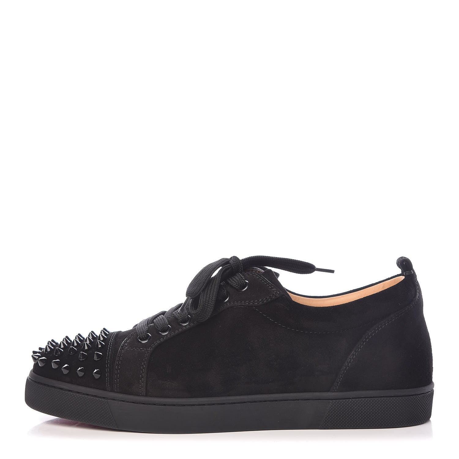 Christian Louboutin Veau Velours Womens Louis Junior Spikes Flat Sneakers 38 Black 1 of 9