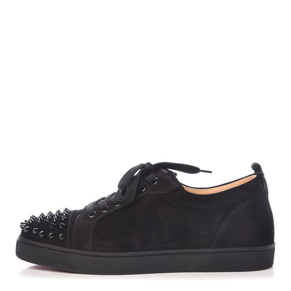 Christian Louboutin Veau Velours Womens Louis Junior Spikes Flat Sneakers 38 Black 1 of 9