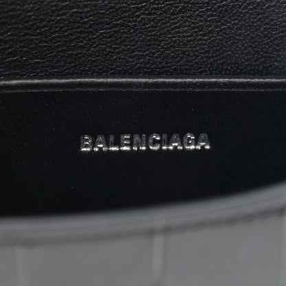 Balenciaga Shiny Calfskin Monochrome Crocodile Embossed Hourglass Top Handle Bag Mini with Chain Black 6 of 10