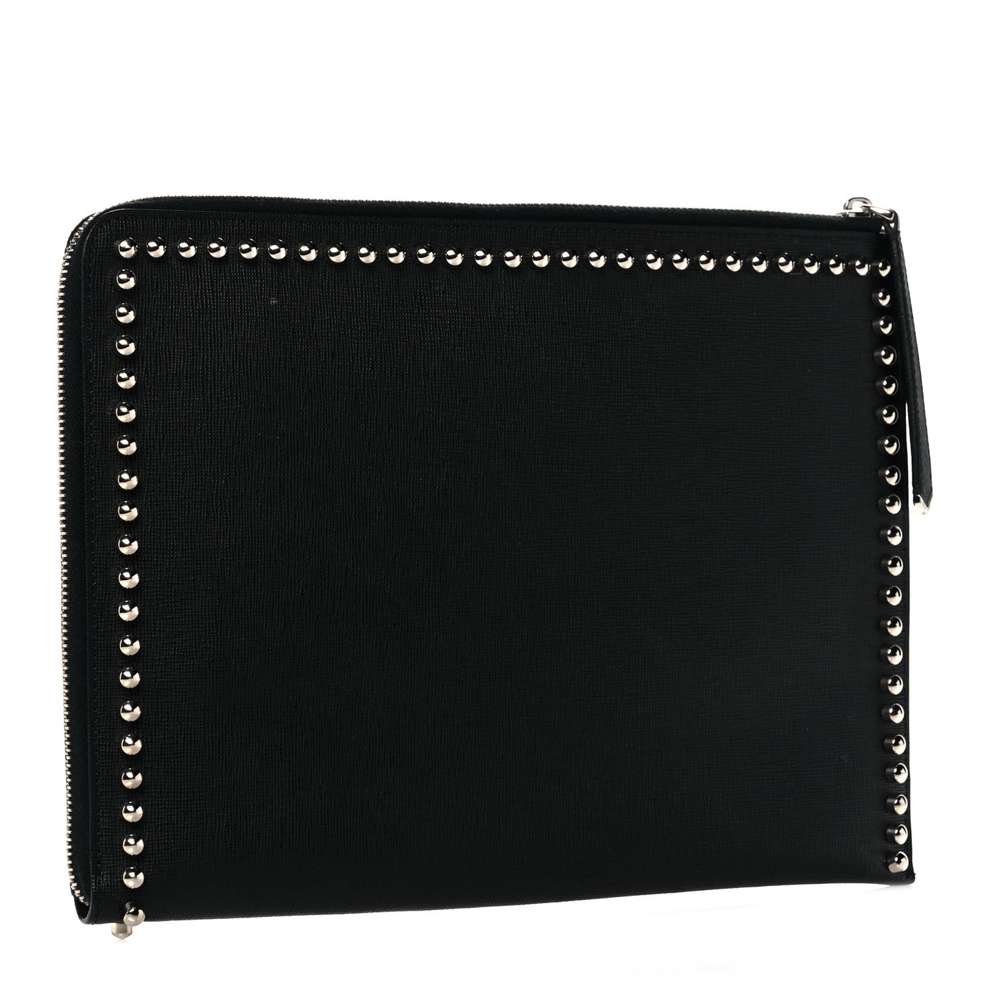 Vitello Elite Mink Fur Studded Karlito Zip Around Pouch Black