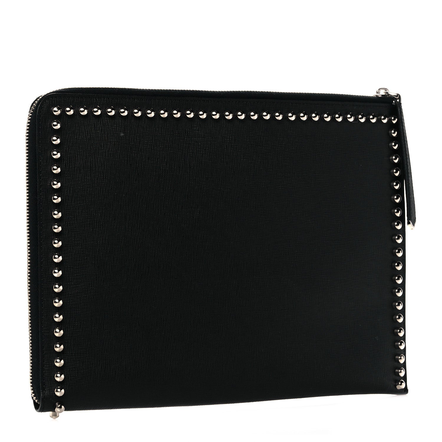 Fendi Vitello Elite Mink Fur Studded Karlito Zip Around Pouch Black 3 of 14