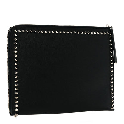 Fendi Vitello Elite Mink Fur Studded Karlito Zip Around Pouch Black 3 of 14