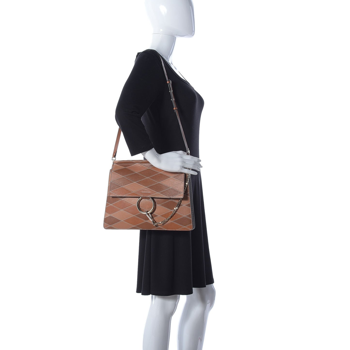 Calfskin Patchwork Medium Faye Shoulder Bag Caramel