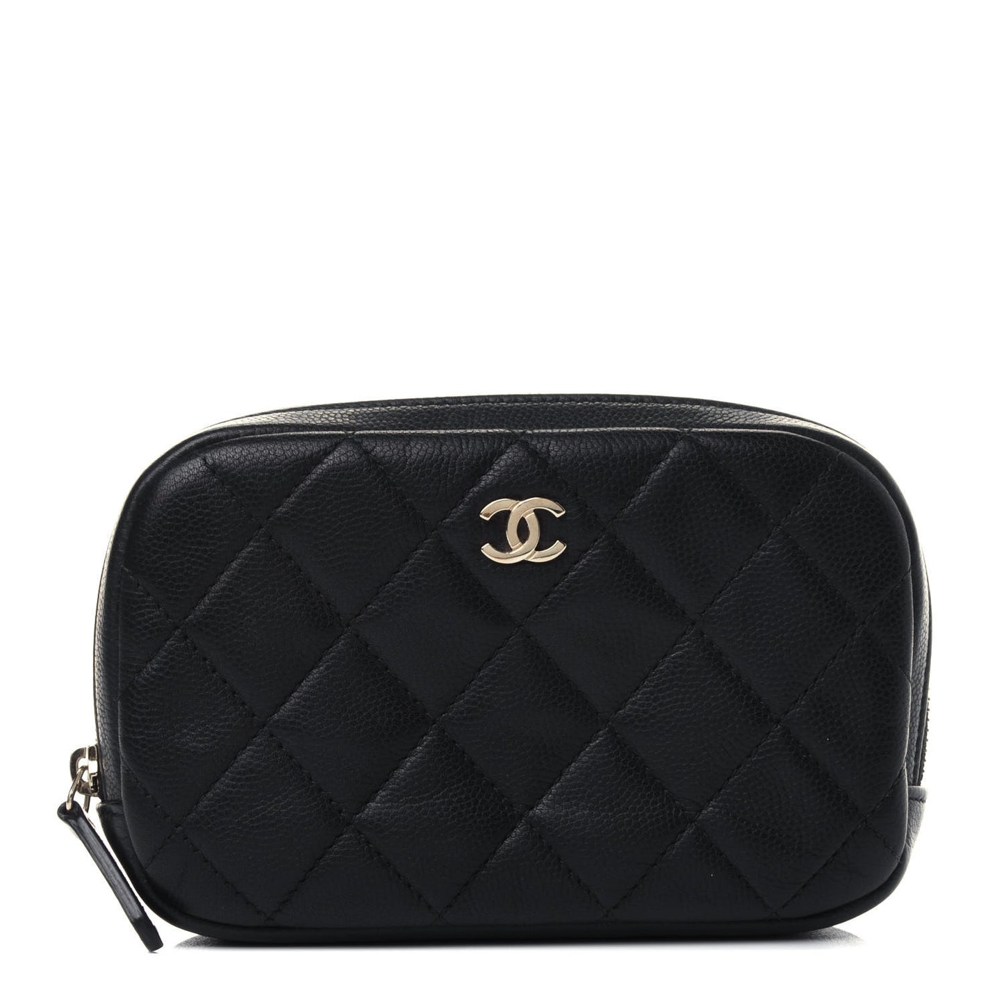 Caviar Quilted Small Curvy Pouch Cosmetic Case Black