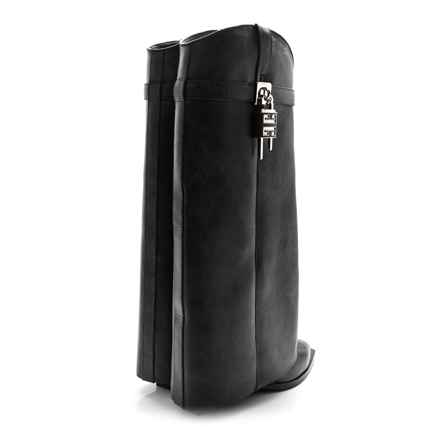 Calfskin Cowboy Shark Lock High Boots 38 Black