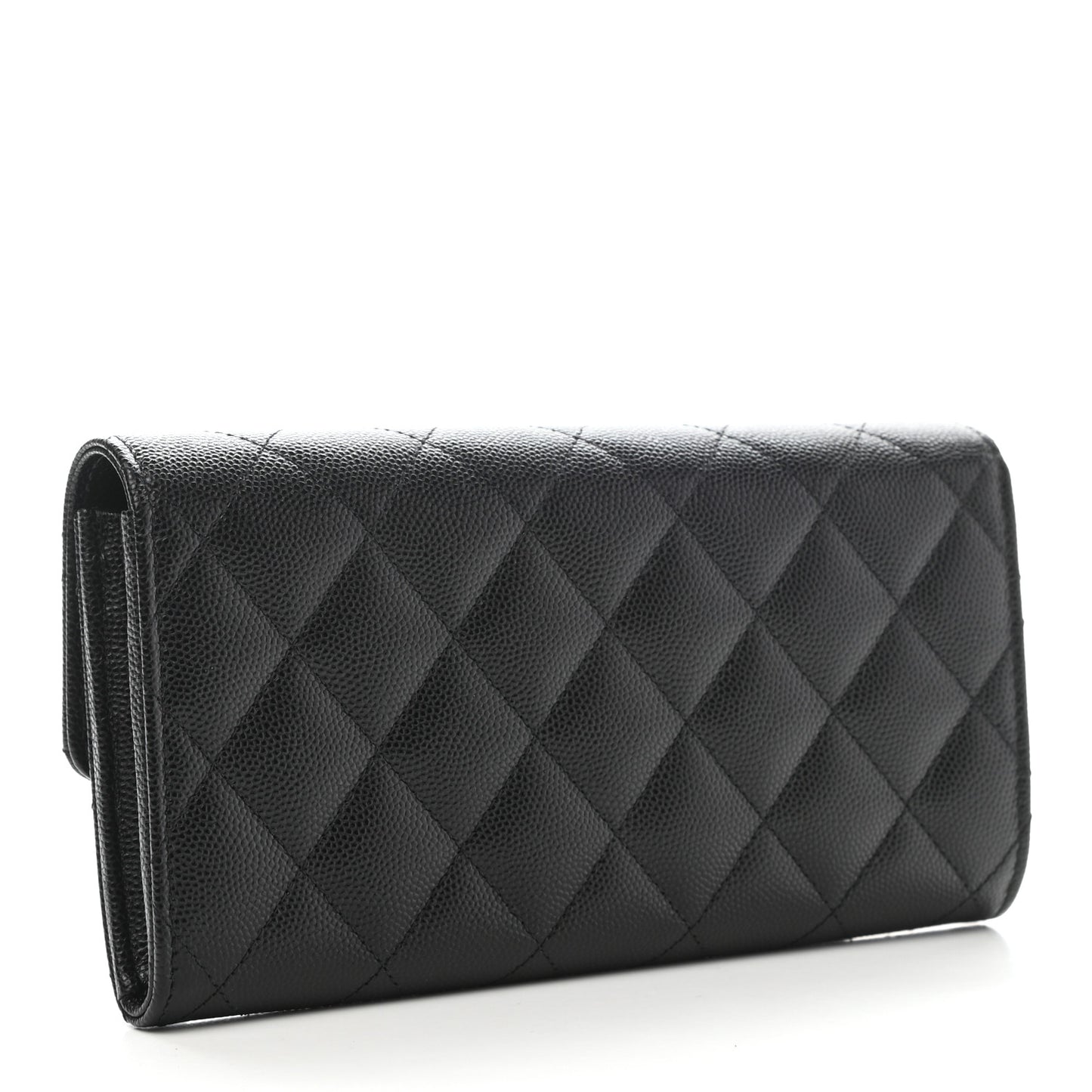 Caviar Quilted Crystal CC Large Gusset Flap Wallet Black
