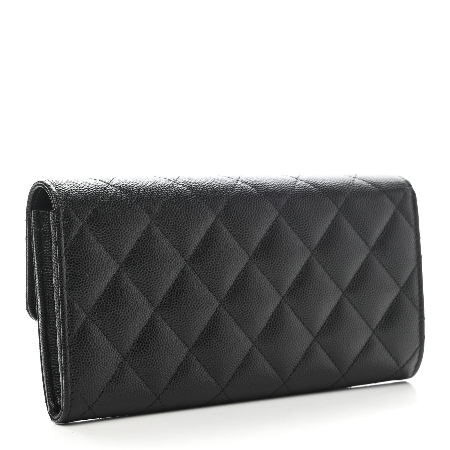 Chanel Caviar Quilted Crystal CC Large Gusset Flap Wallet Black 2 of 8